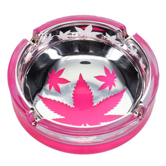 Frosted Pink and Silver Leaves Ashtray