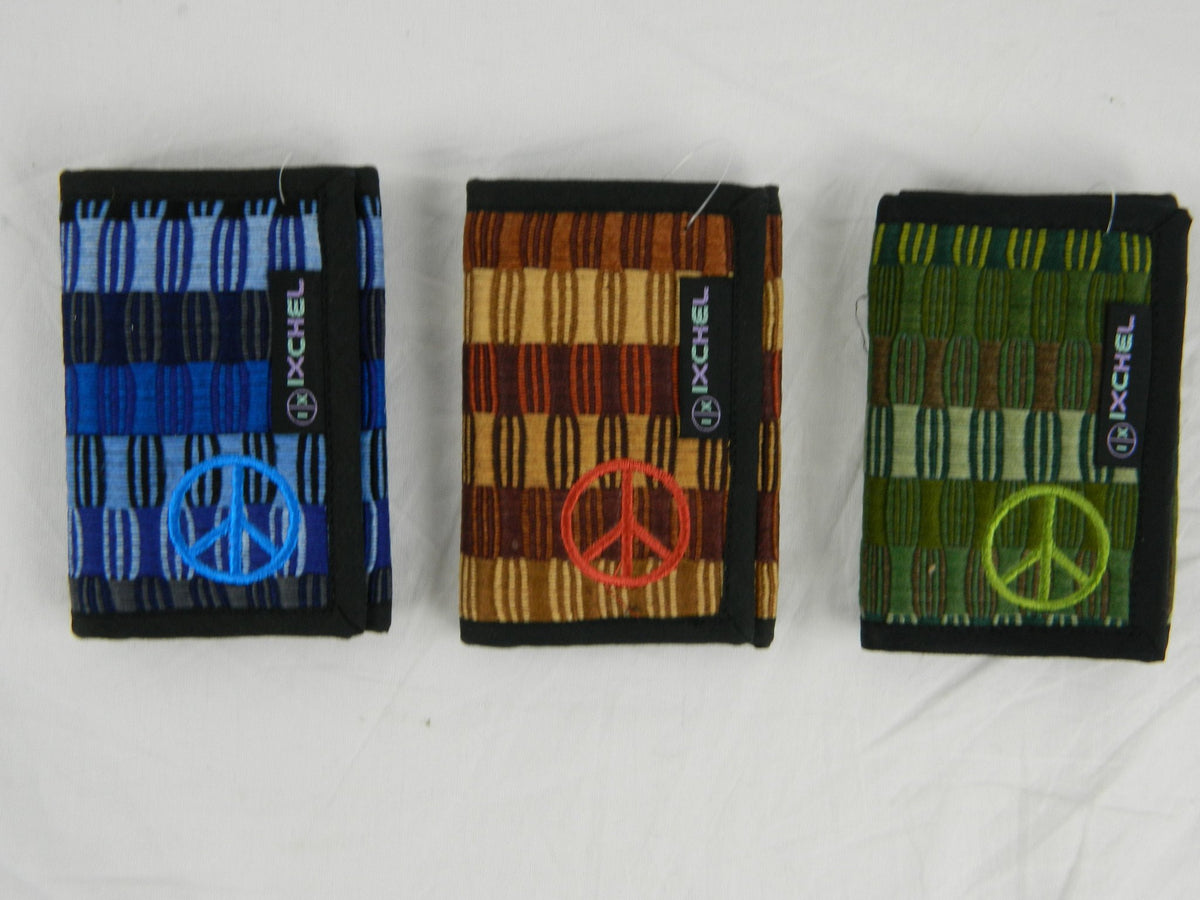 Three Fold Brocaded Wallet with Peace Sign Embroidery