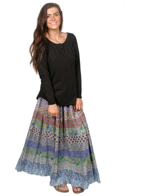 Tiered Patchwork Panel Skirt