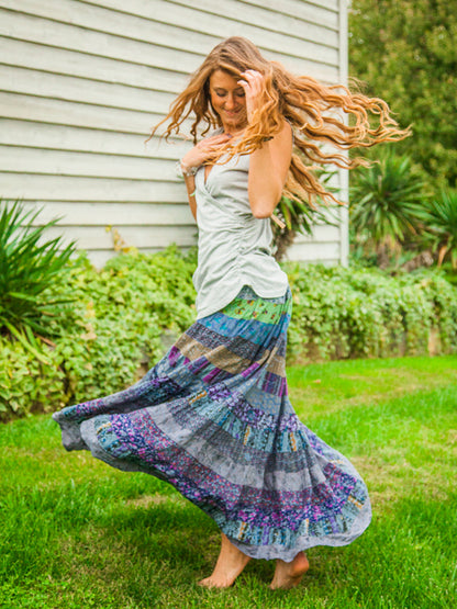 Blue Sky Designs Tiered Patchwork Panel Skirt