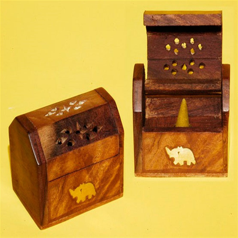 Wood Coffin Box Cone Burner