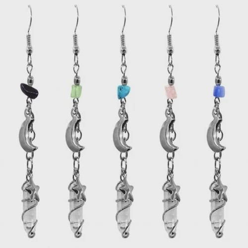 Moon and Star Crystal Wrap Earrings