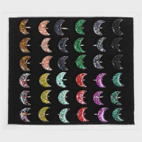 Moon Chip Stone Adjustable Ring