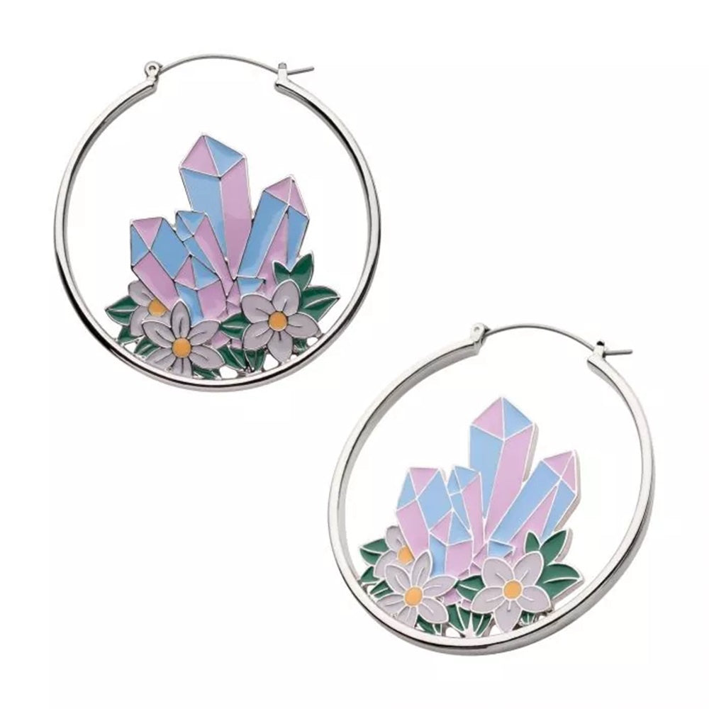 Enamel Crystal and Flower Plug Hoops - 20g