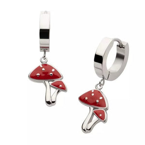 Red Mushroom Huggie Earrings